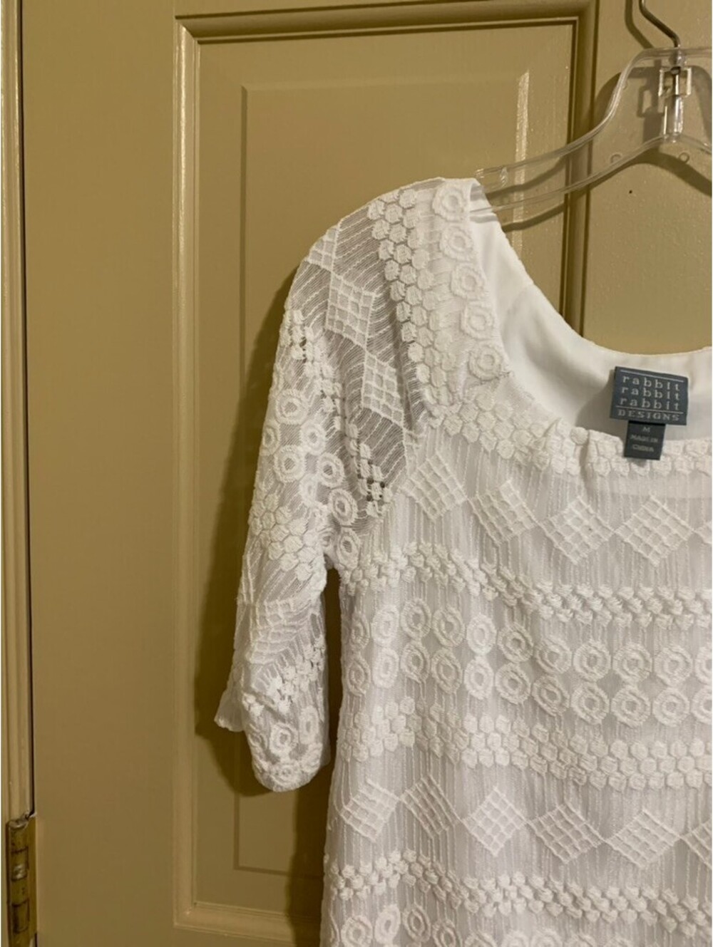 Rabbit Rabbit Rabbit White Geometric Lace Sheath Dress Size Medium - Picture 3 of 10